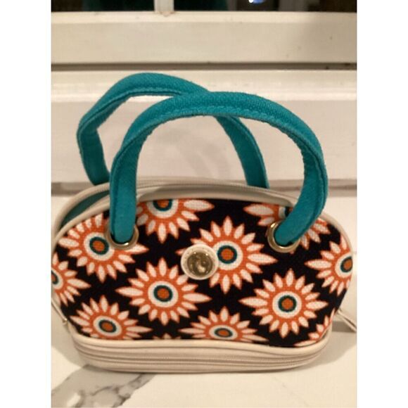 NWOT Spartina 449 SM Cosmetic Bag 2 Compartments 8”W x 5.5 T Orange Blue - Picture 2 of 5